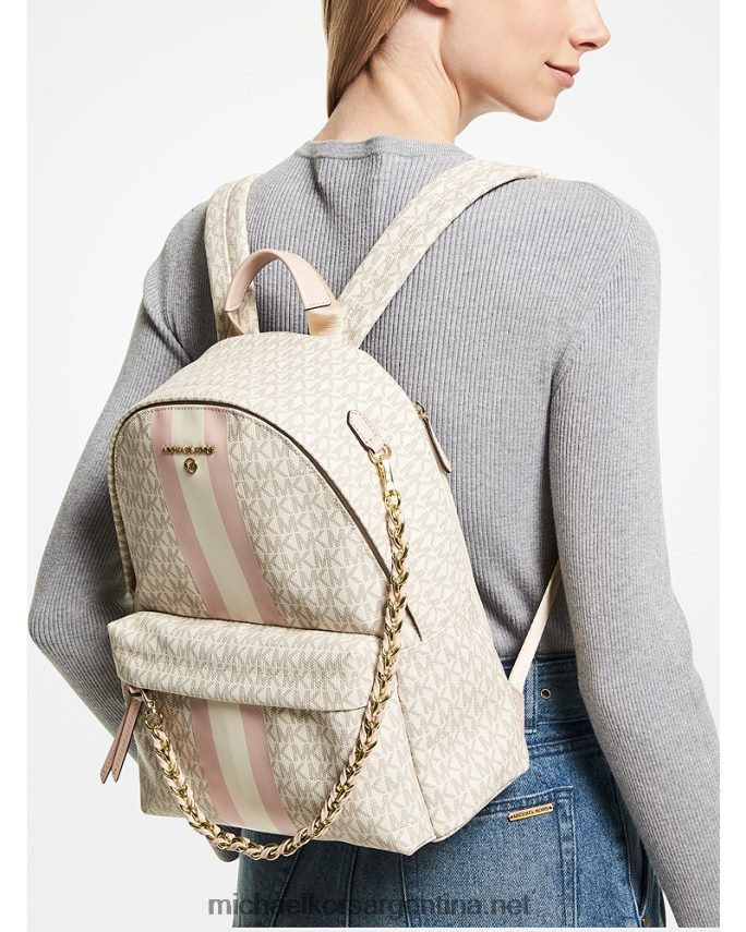 mujer vainilla/rosa suave mochila Slater mediana con franja del logo Michael Kors T46HB01197