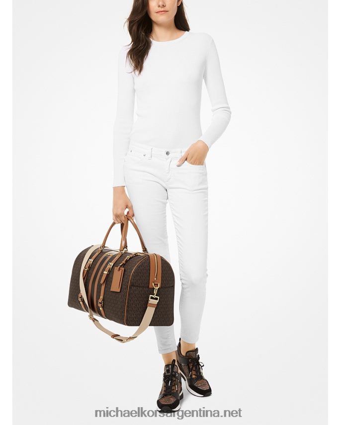 mujer marrón/bellota bolsa de fin de semana extragrande Bedford Travel con franja del logo Michael Kors T46HB01521