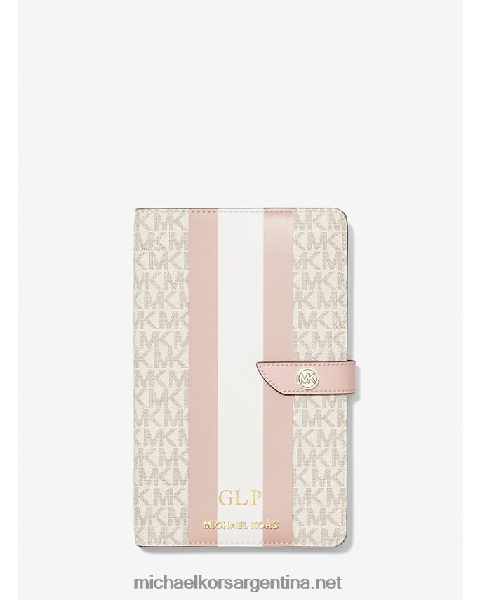 mujer vainilla/rosa suave libreta mediana con rayas del logo Michael Kors T46HB01549