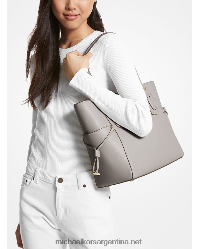 mujer Perla gris bolso shopper voyager pequeño de piel saffiano Michael Kors T46HB01067
