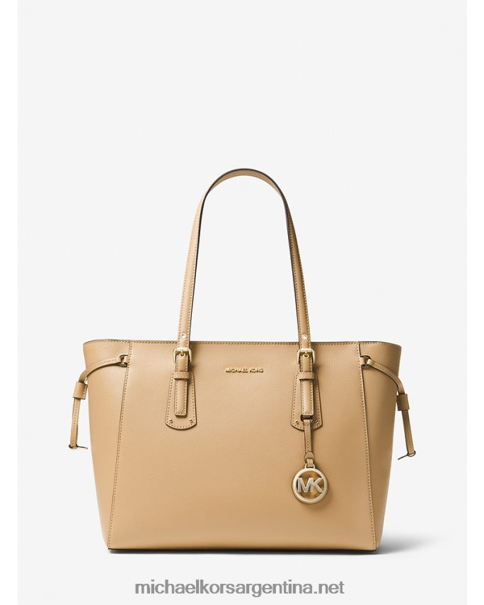 mujer camello bolso shopper voyager mediano de piel flor cruzada Michael Kors T46HB01037