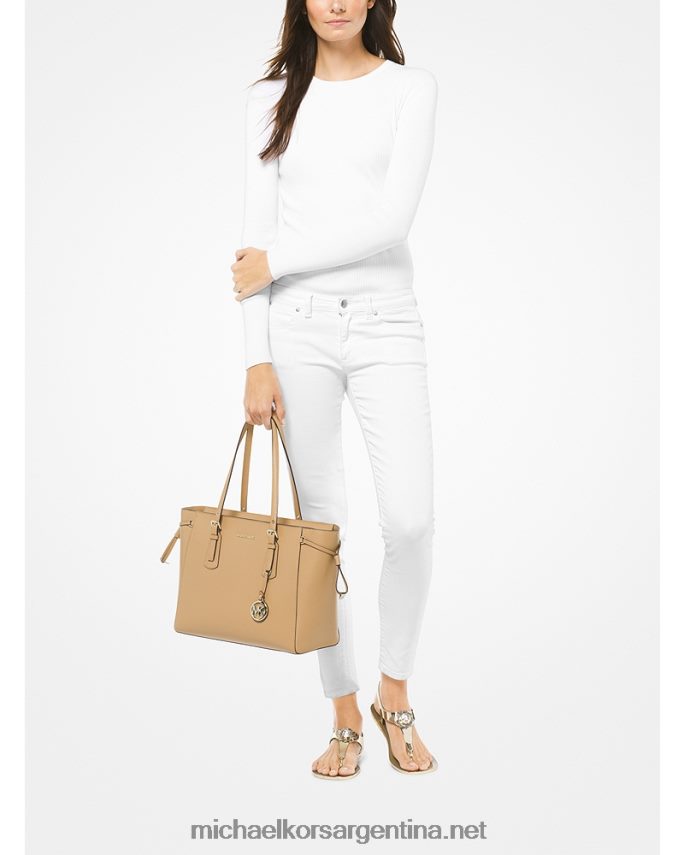 mujer camello bolso shopper voyager mediano de piel flor cruzada Michael Kors T46HB01037