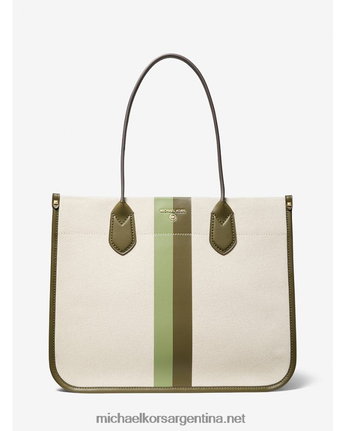 mujer combo de aceitunas bolso shopper Heidi grande de lona con rayas Michael Kors T46HB01184