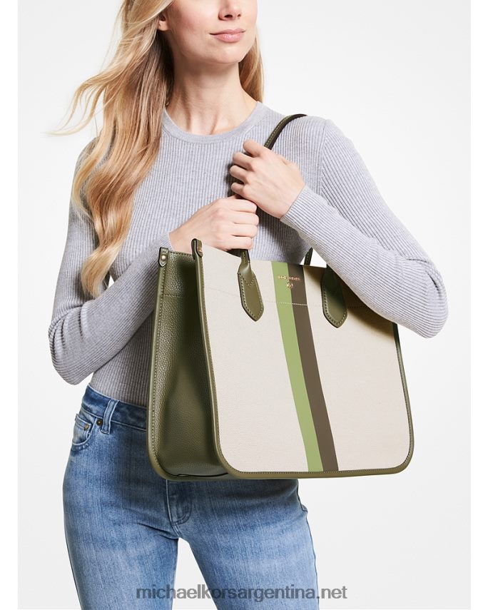 mujer combo de aceitunas bolso shopper Heidi grande de lona con rayas Michael Kors T46HB01184