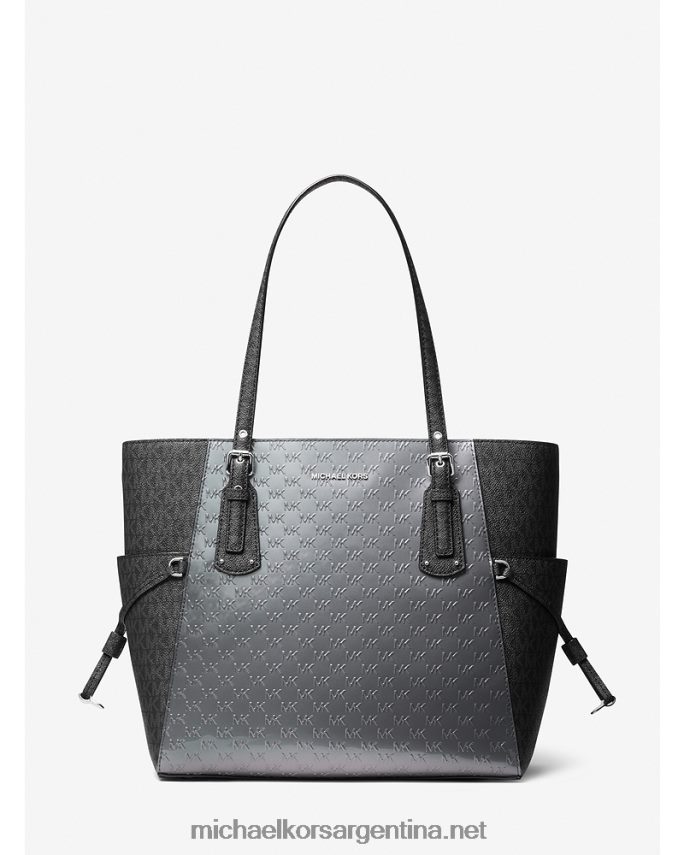 mujer cuero gris bolso shopper voyager pequeño de charol grabado y logo Michael Kors T46HB01153