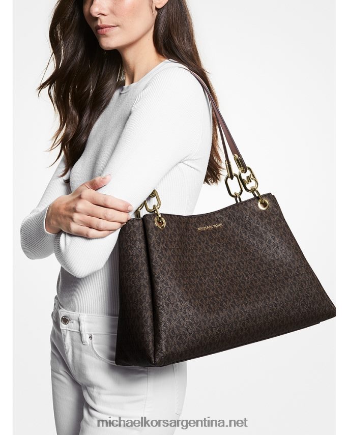 mujer marrón bolsa de hombro Trisha grande con logo Michael Kors T46HB01141
