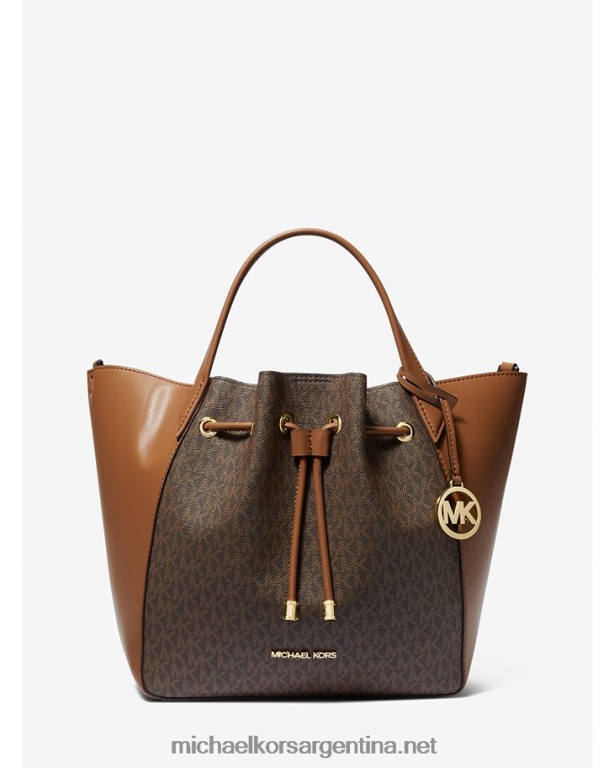 mujer marrón bolso bombonera Phoebe grande con logo Michael Kors T46HB01127