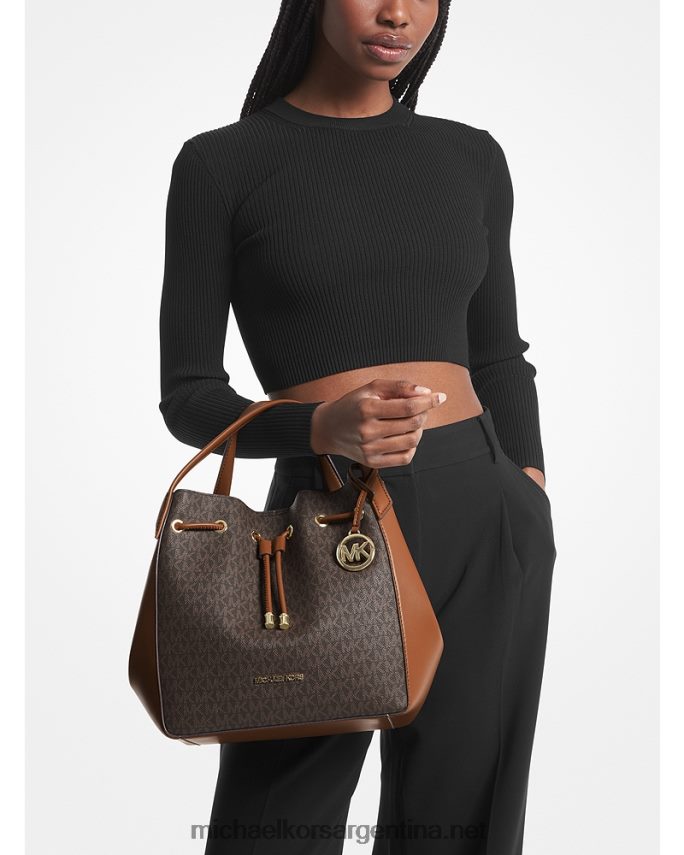 mujer marrón bolso bombonera Phoebe grande con logo Michael Kors T46HB01127