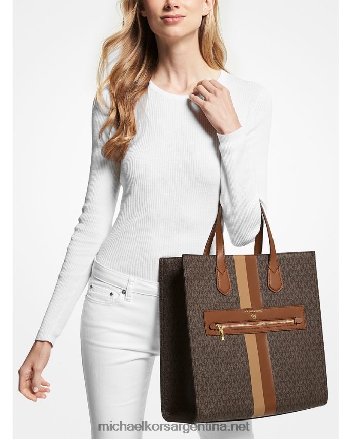 mujer marrón/equipaje bolso shopper Kempner grande con franja del logo Michael Kors T46HB01086