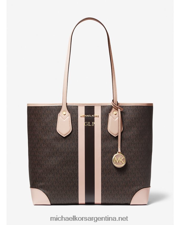 mujer marrón/rosa suave tote eva grande con franja del logo Michael Kors T46HB01075