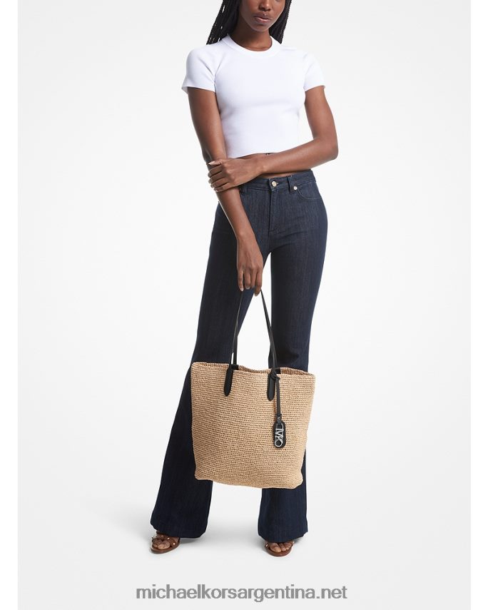 mujer natural/negro bolso shopper eliza grande de paja tejida Michael Kors T46HB01154