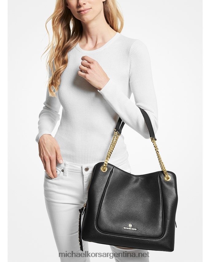 mujer negro bolso de hombro piper grande de piel granulada Michael Kors T46HB01074