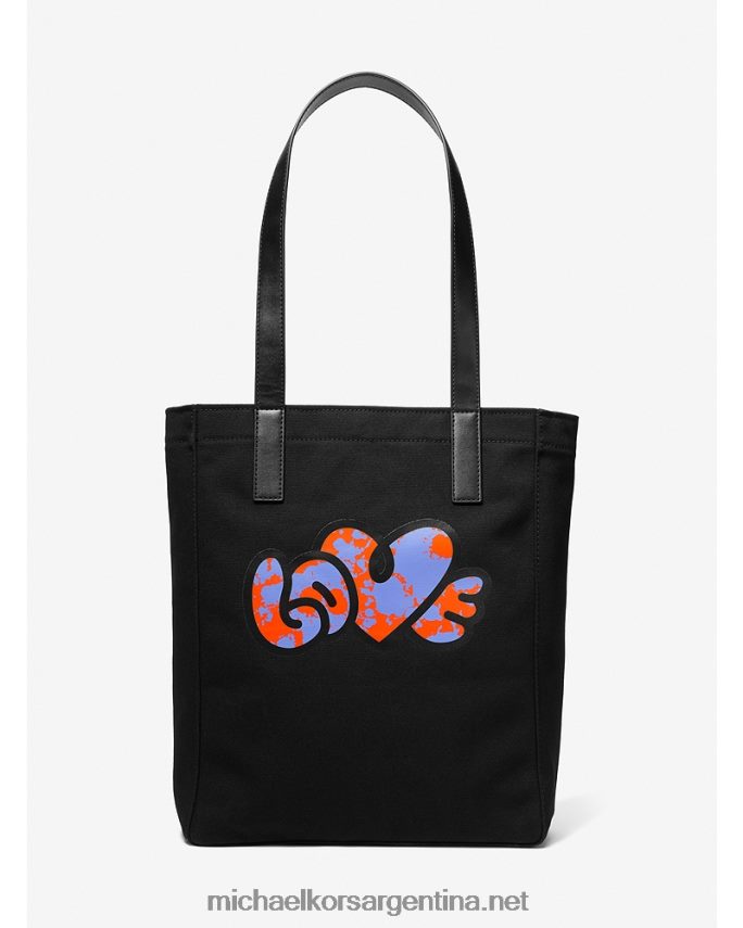 mujer negro bolso tote grande de lona de algodón Watch Humber Stop Love Michael Kors T46HB01160