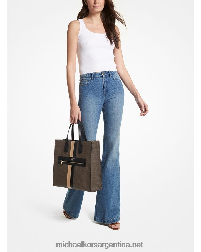 mujer negro/camello bolso shopper Kempner grande con franja del logo Michael Kors T46HB01084