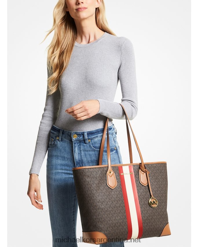 mujer rojo brillante tote eva grande con franja del logo de la firma Michael Kors T46HB01073