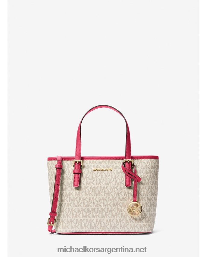 mujer rosa carmín multicolor bolso tote jet set travel extrapequeño con cremallera superior y logo Michael Kors T46HB01106