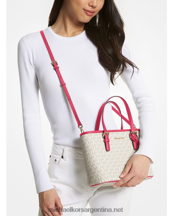 mujer rosa carmín multicolor bolso tote jet set travel extrapequeño con cremallera superior y logo Michael Kors T46HB01106