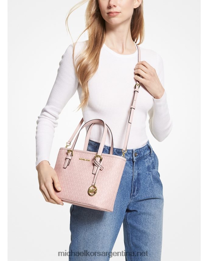 mujer rubor en polvo oscuro bolso tote jet set travel extrapequeño con cremallera superior y logo Michael Kors T46HB01107