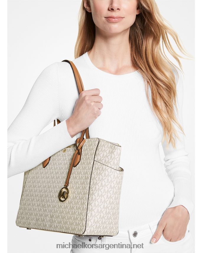 mujer vainilla/bellota tote marilyn mediano con logo Michael Kors T46HB01043