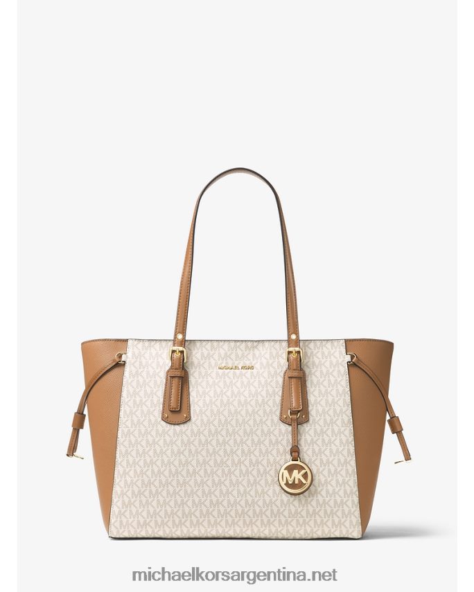 mujer vainilla/bellota tote voyager mediano con logo Michael Kors T46HB01055
