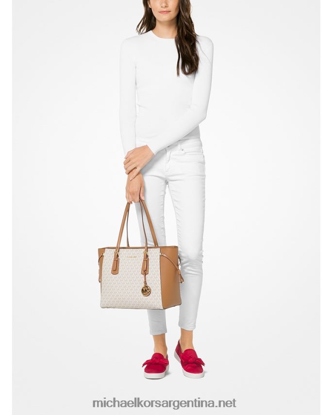 mujer vainilla/bellota tote voyager mediano con logo Michael Kors T46HB01055