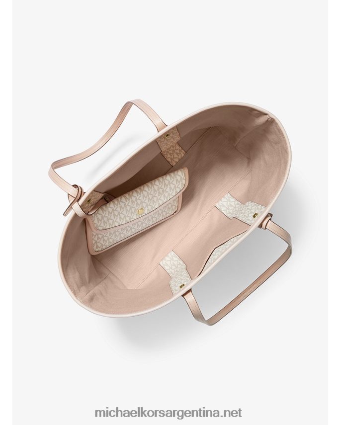 mujer vainilla/rosa suave tote eva grande con franja del logo Michael Kors T46HB01076