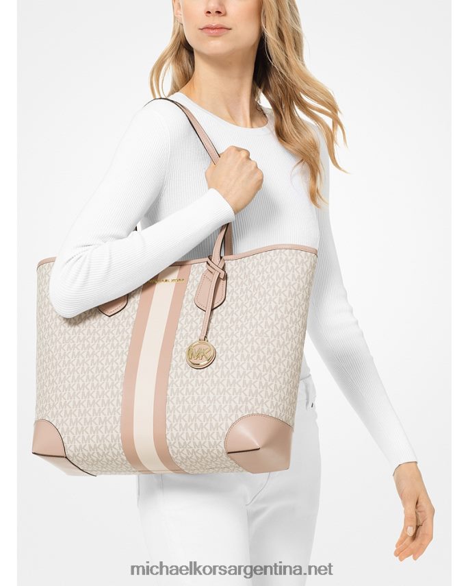 mujer vainilla/rosa suave tote eva grande con franja del logo Michael Kors T46HB01076