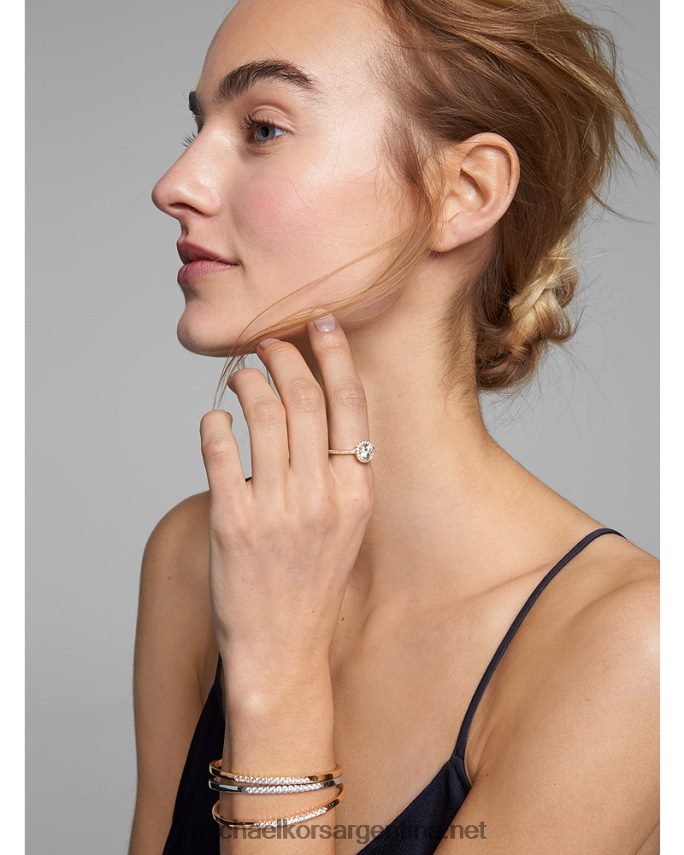 mujer oro rosa anillo extragrande con halo en pavé de plata de ley recubierta de metales preciosos Michael Kors T46HB02552