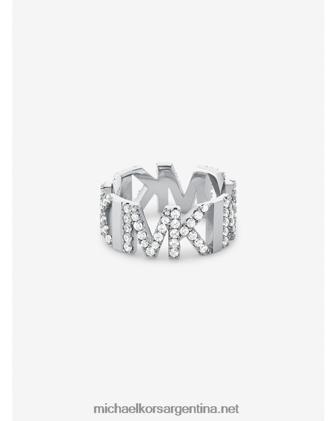 mujer plata anillo de cadena con logo en pavé de latón platinado Michael Kors T46HB02547