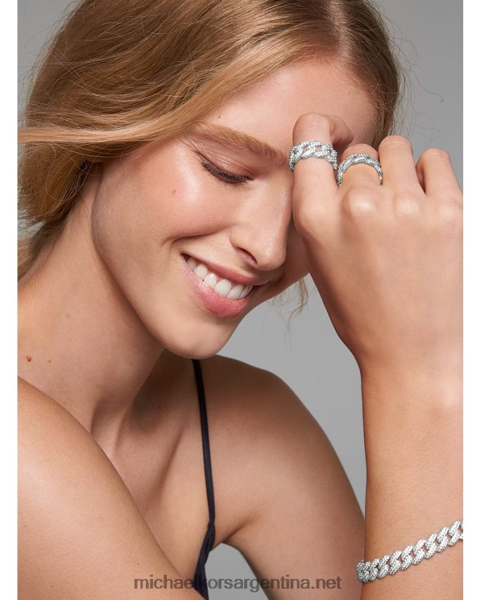 mujer plata anillo de eslabones curb pavé de plata de ley recubierta de metal precioso Michael Kors T46HB02545