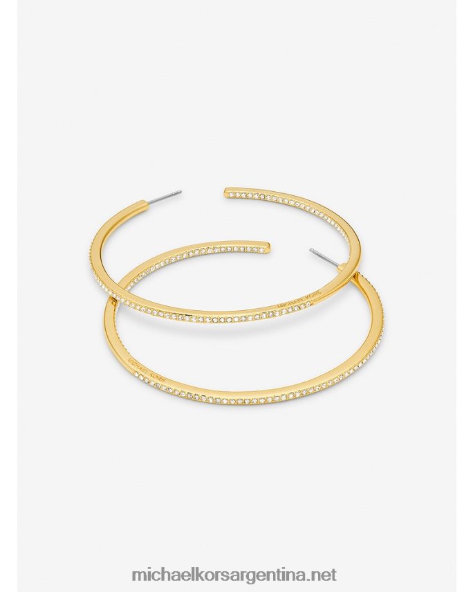 mujer oro Aretes de aro con pavé de latón con baño de oro de 14k Michael Kors T46HB02522