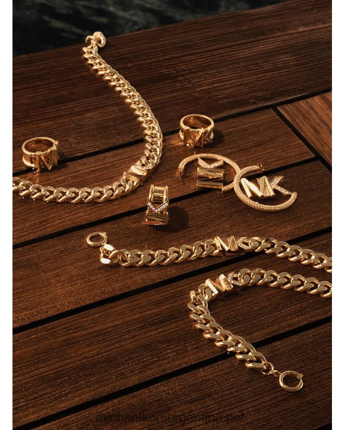 mujer oro Aretes tipo argolla de plata de ley con baño de oro de 14 k y pavé con logo Michael Kors T46HB02542