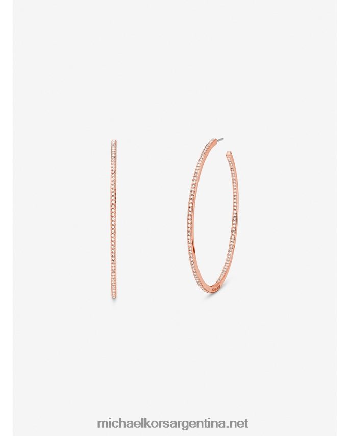 mujer oro rosa Aretes tipo argolla con pavé de latón con baño de oro rosa de 14k Michael Kors T46HB02521