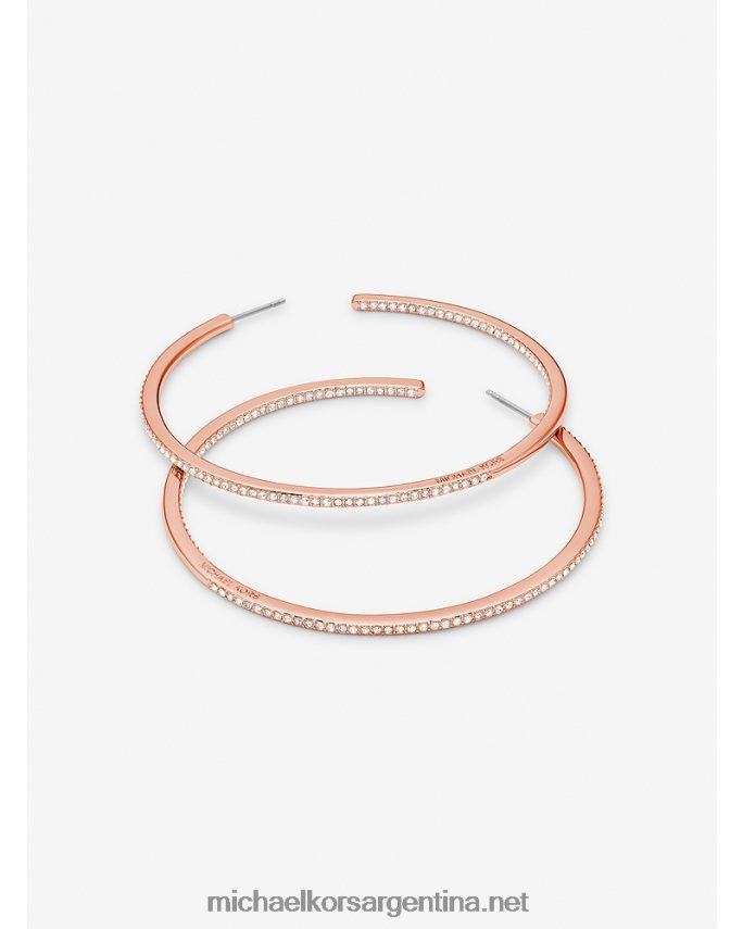 mujer oro rosa Aretes tipo argolla con pavé de latón con baño de oro rosa de 14k Michael Kors T46HB02521