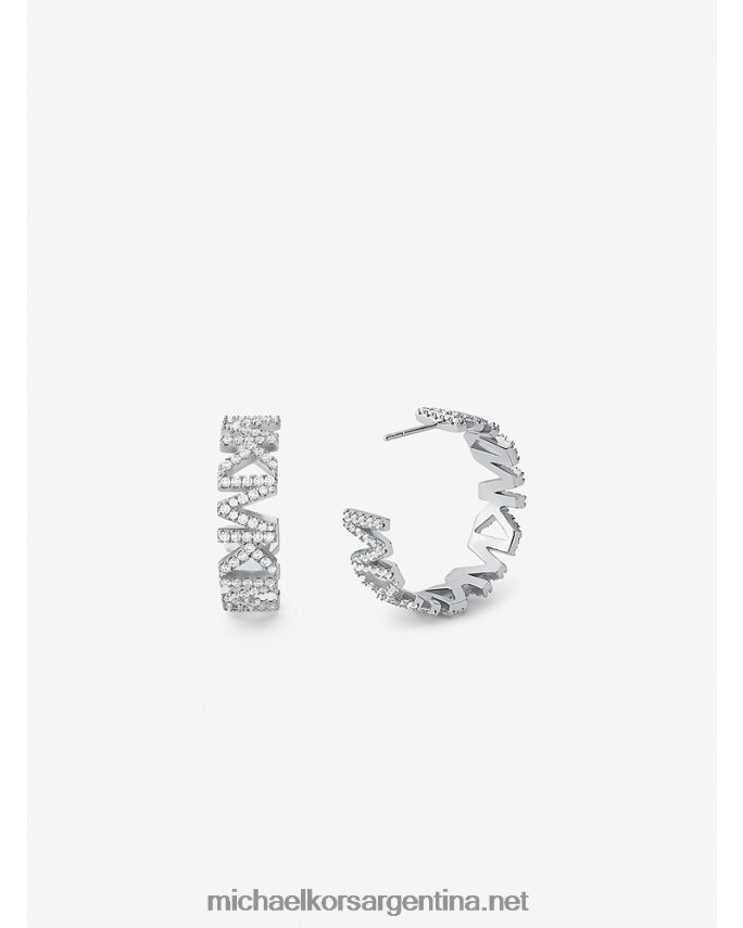 mujer plata arracadas grandes de latón platinado con logo en pavé Michael Kors T46HB02527