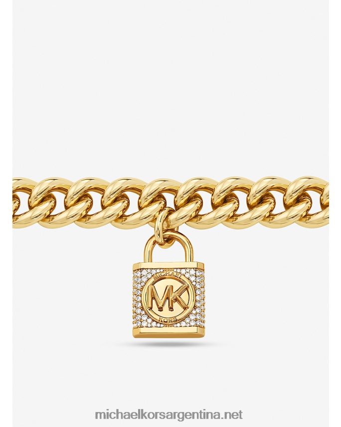 mujer oro Collar con eslabones curvos de latón chapado en oro de 14k con pavé Michael Kors T46HB02484