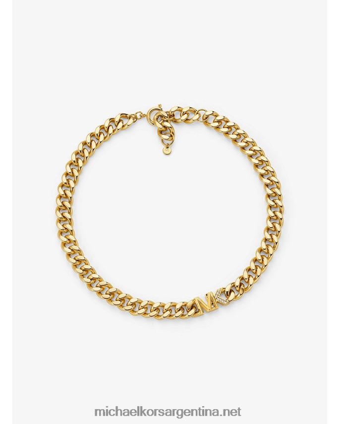 mujer oro Collar de eslabones curvos con logo en pavé de latón chapado en oro de 14k Michael Kors T46HB02487