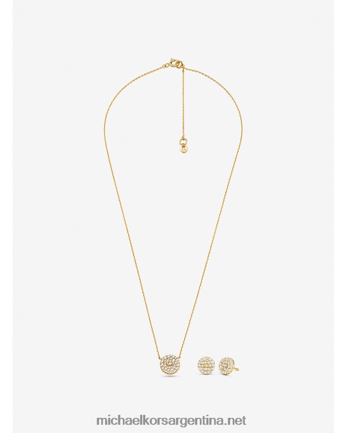 mujer oro Juego de collar y aretes de disco con logo en pavé de plata de ley con baño de oro de 14k Michael Kors T46HB02492