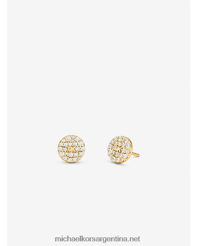 mujer oro Juego de collar y aretes de disco con logo en pavé de plata de ley con baño de oro de 14k Michael Kors T46HB02492