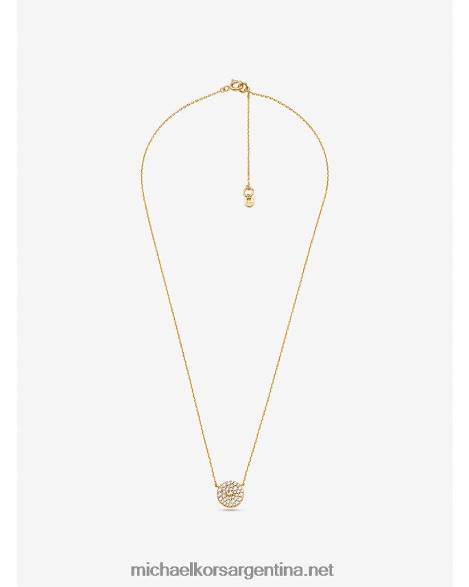 mujer oro Juego de collar y aretes de disco con logo en pavé de plata de ley con baño de oro de 14k Michael Kors T46HB02492