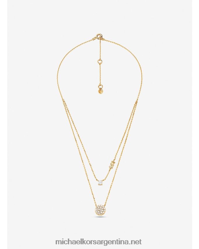 mujer oro collar a capas con disco pavé de plata de ley recubierta de metales preciosos Michael Kors T46HB02491