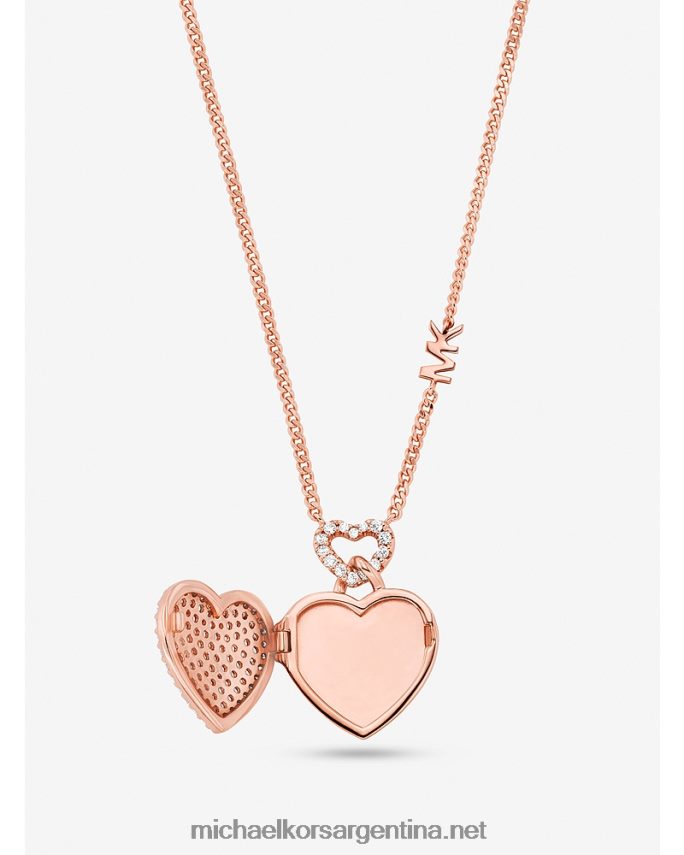 mujer oro rosa collar con relicario en pavé de corazón en plata de ley recubierta de metales preciosos Michael Kors T46HB02514