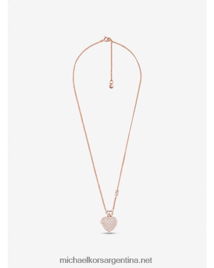 mujer oro rosa collar con relicario en pavé de corazón en plata de ley recubierta de metales preciosos Michael Kors T46HB02514