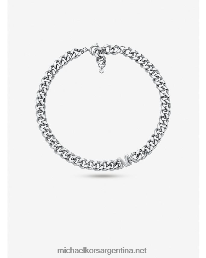 mujer plata Collar de eslabones curvos con logo en pavé de latón chapado en oro de 14k Michael Kors T46HB02486