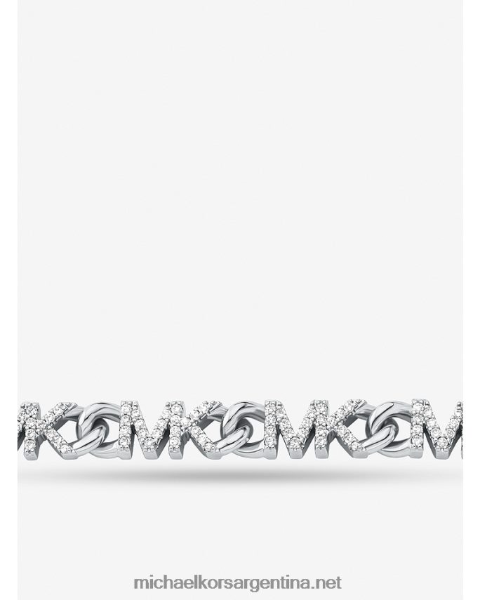 mujer plata collar de cadena con logo pavé de latón platinado Michael Kors T46HB02500