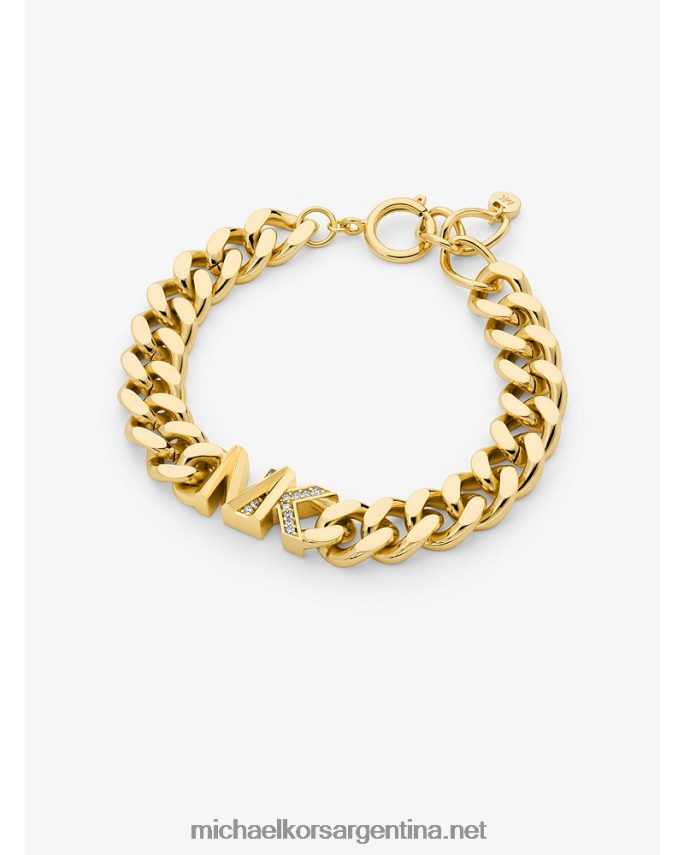 mujer oro Brazalete de eslabones curvos con logo en pavé de latón chapado en oro de 14k Michael Kors T46HB02435