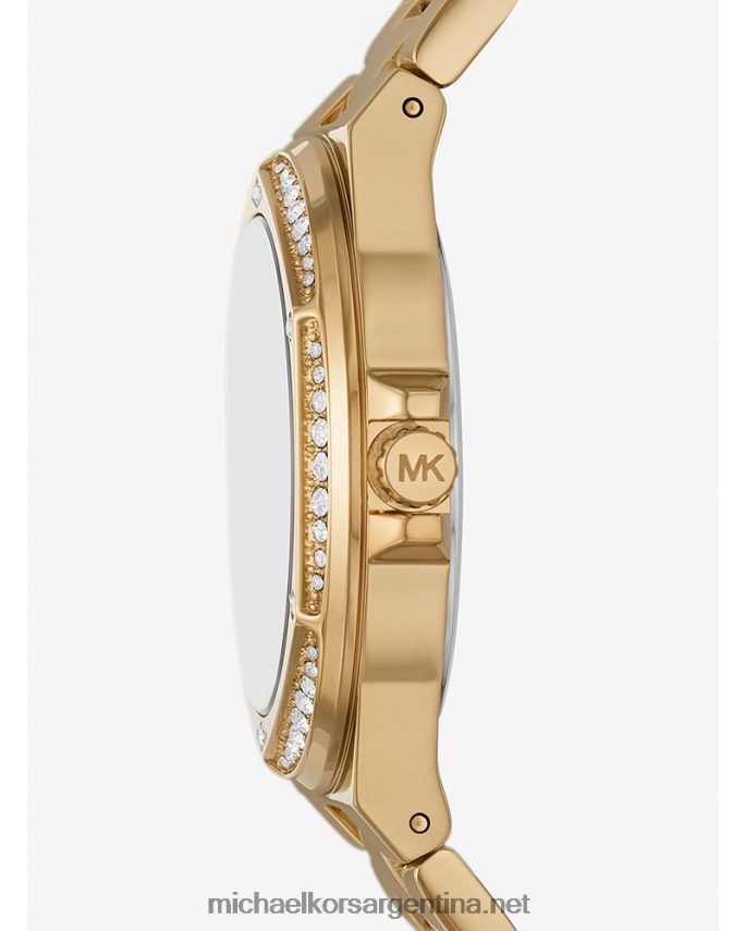 mujer oro conjunto de reloj y pulsera con el logotipo pave de lennox Michael Kors T46HB02464
