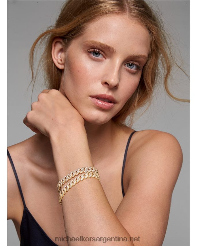 mujer oro pulsera de eslabones curb pavé de plata de ley recubierta de metales preciosos Michael Kors T46HB02453
