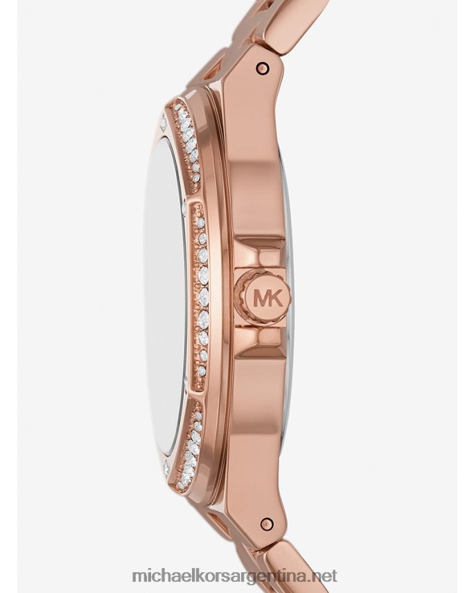 mujer oro rosa conjunto de reloj y pulsera con el logotipo pave de lennox Michael Kors T46HB02463