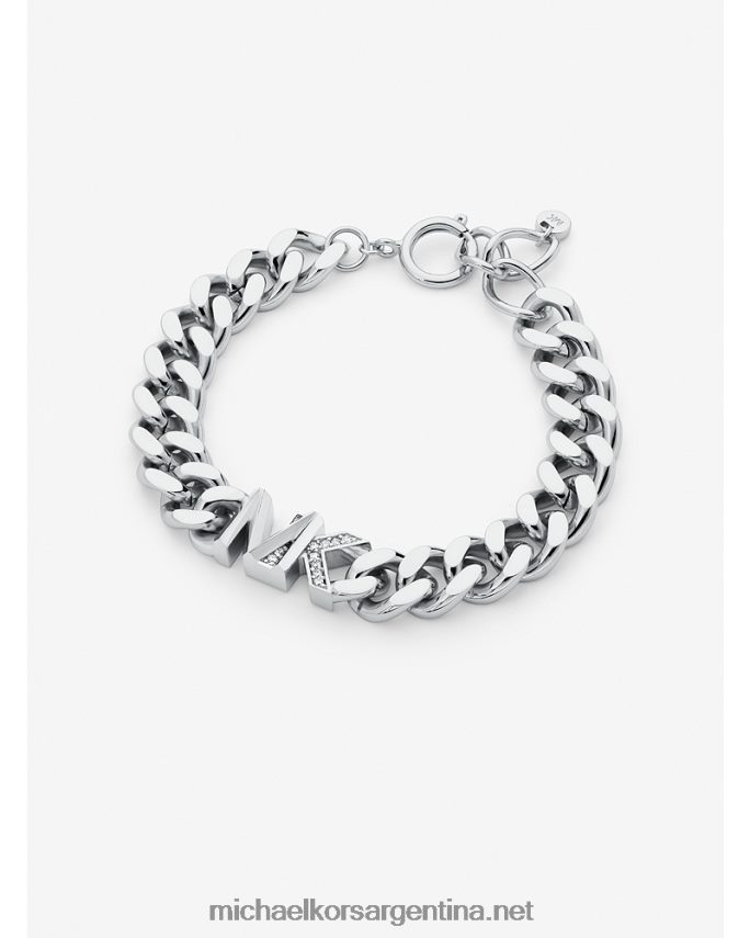 mujer plata Brazalete de eslabones curvos con logo en pavé de latón chapado en oro de 14k Michael Kors T46HB02434